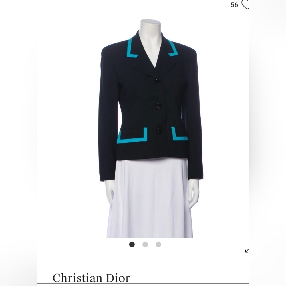 Christian Dior Color Block Blazer Womens Size 14 Black And Teal